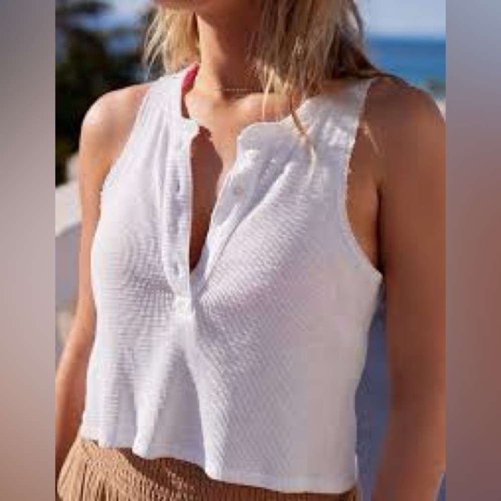 Aerie Sunspun Waffle Cropped Tank Top white size M